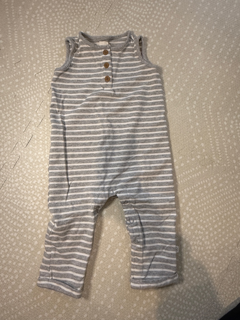 Striped Gray & White Sleeveless Baby One-Piece Romper